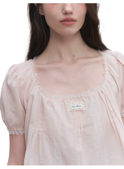 Cotton Lace Trim Cropped Top