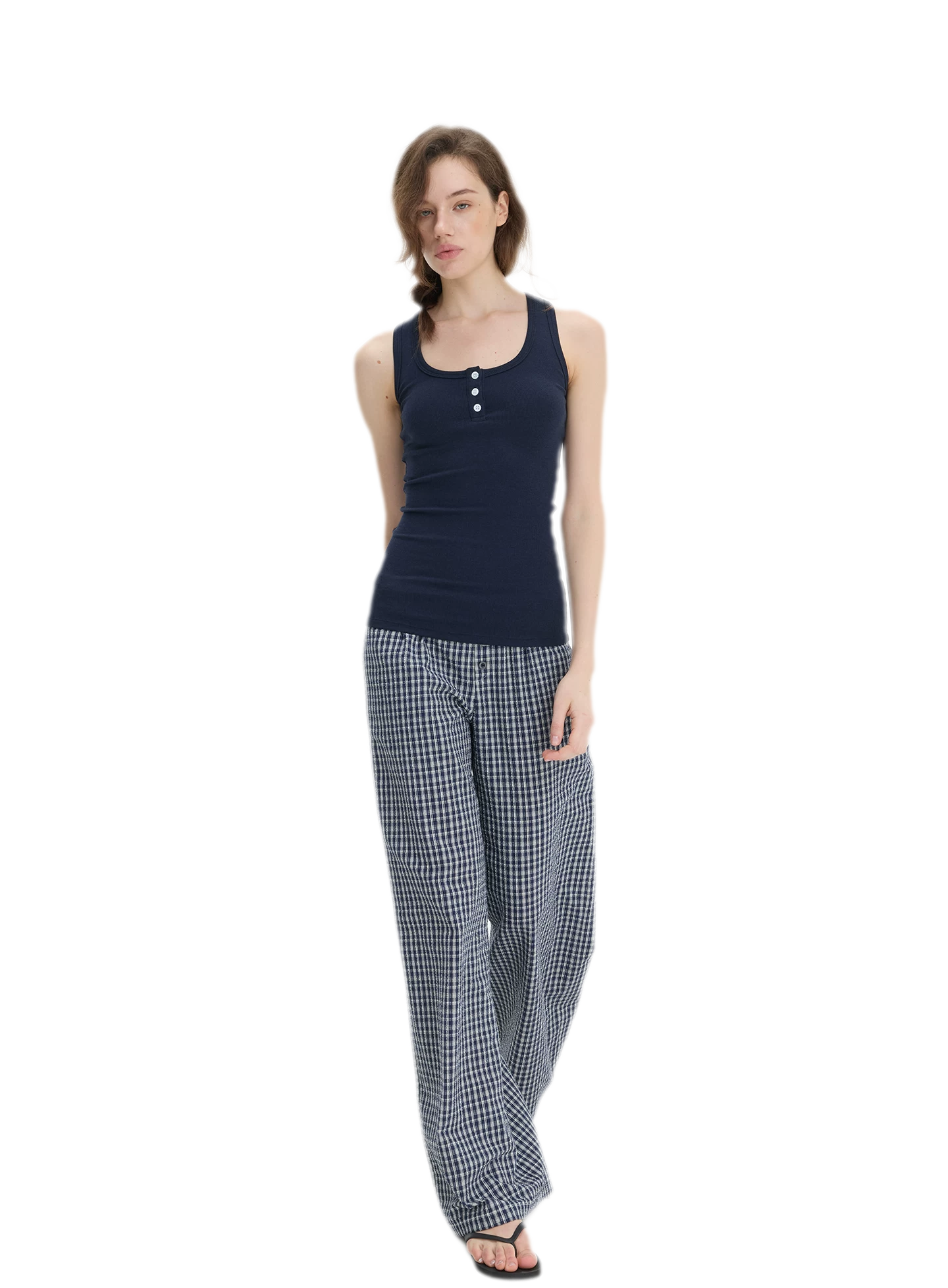 Textured Check Wide-Leg Trousers