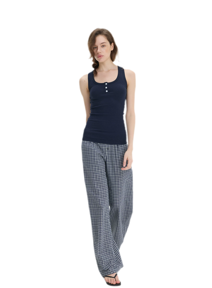 Textured Check Wide-Leg Trousers