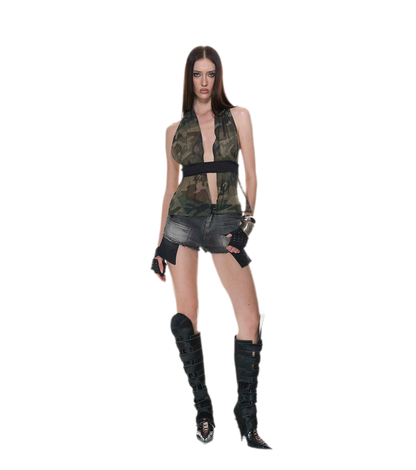 Mesh Halter Backless Top