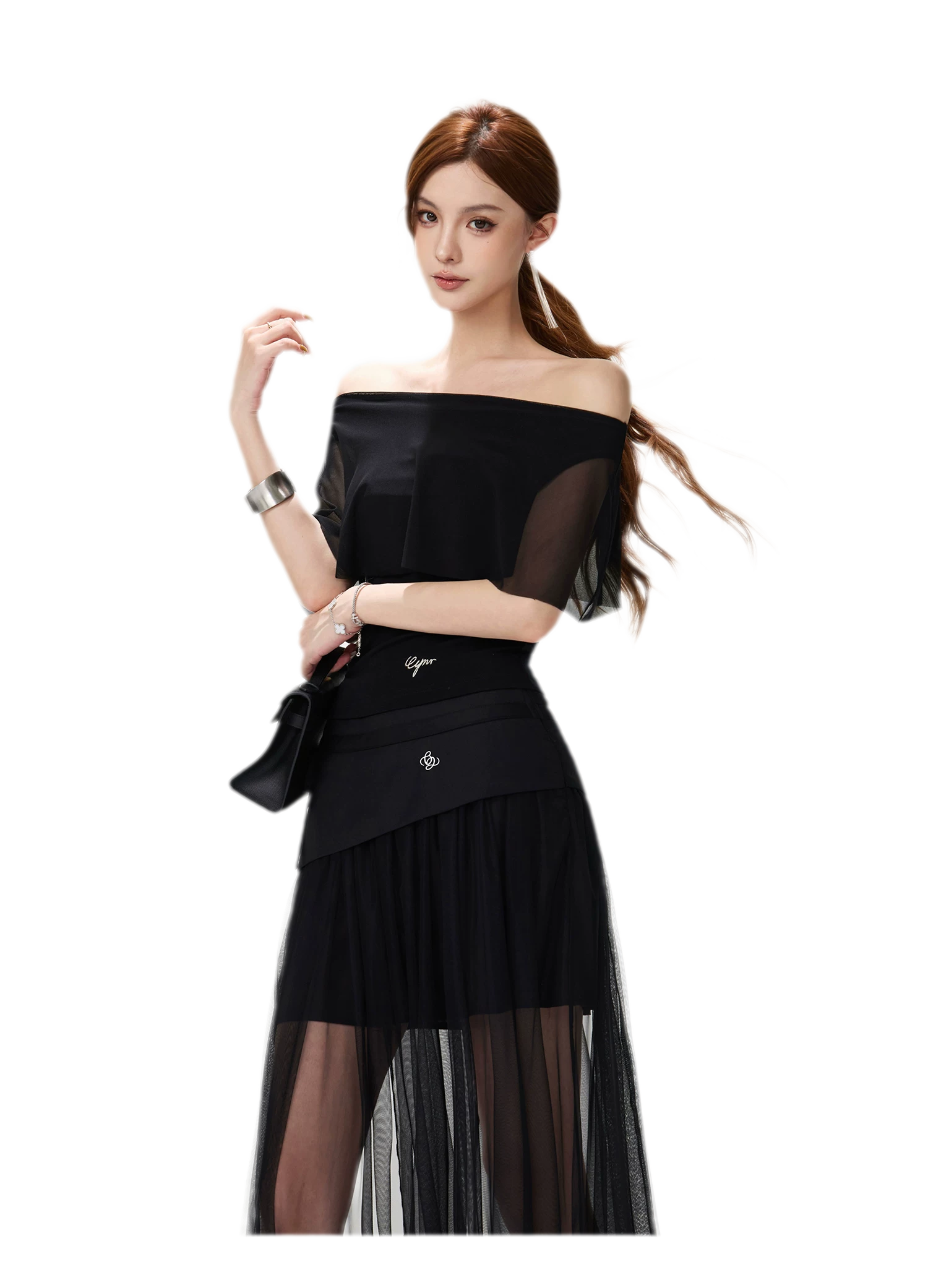 Sheer Layered Asymmetrical Maxi Skirt