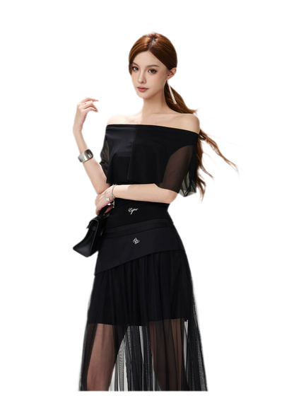 Sheer Layered Asymmetrical Maxi Skirt