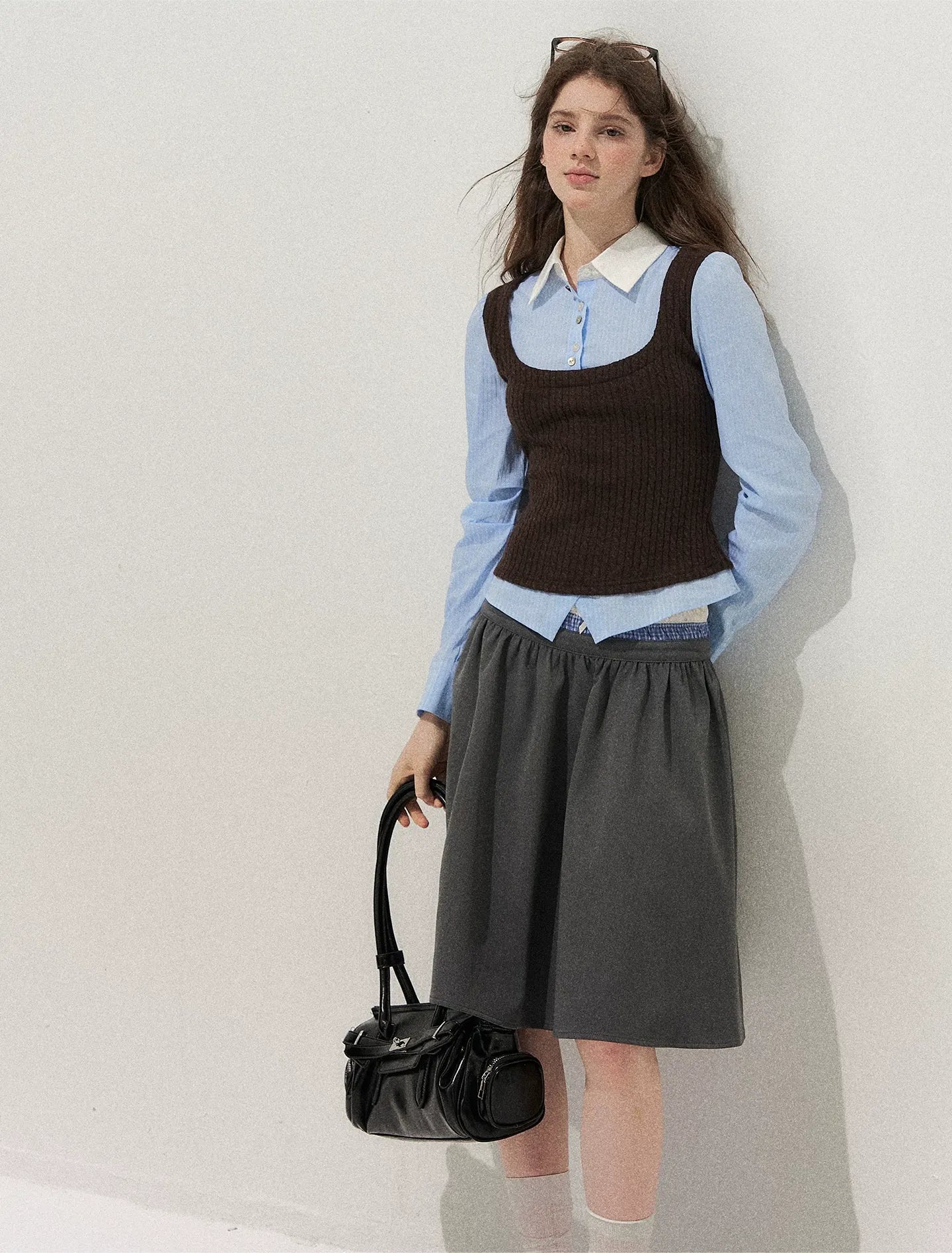 Cable-Knit Layered Shirt Vest