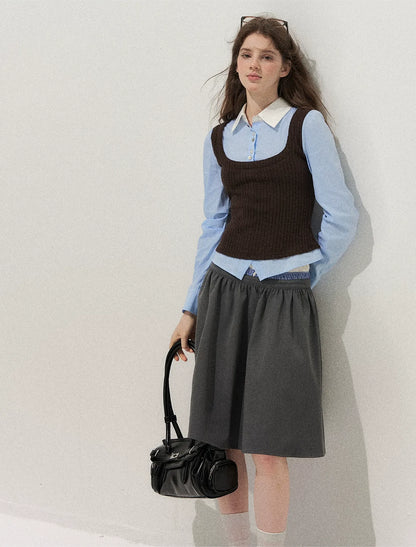 Cable-Knit Layered Shirt Vest