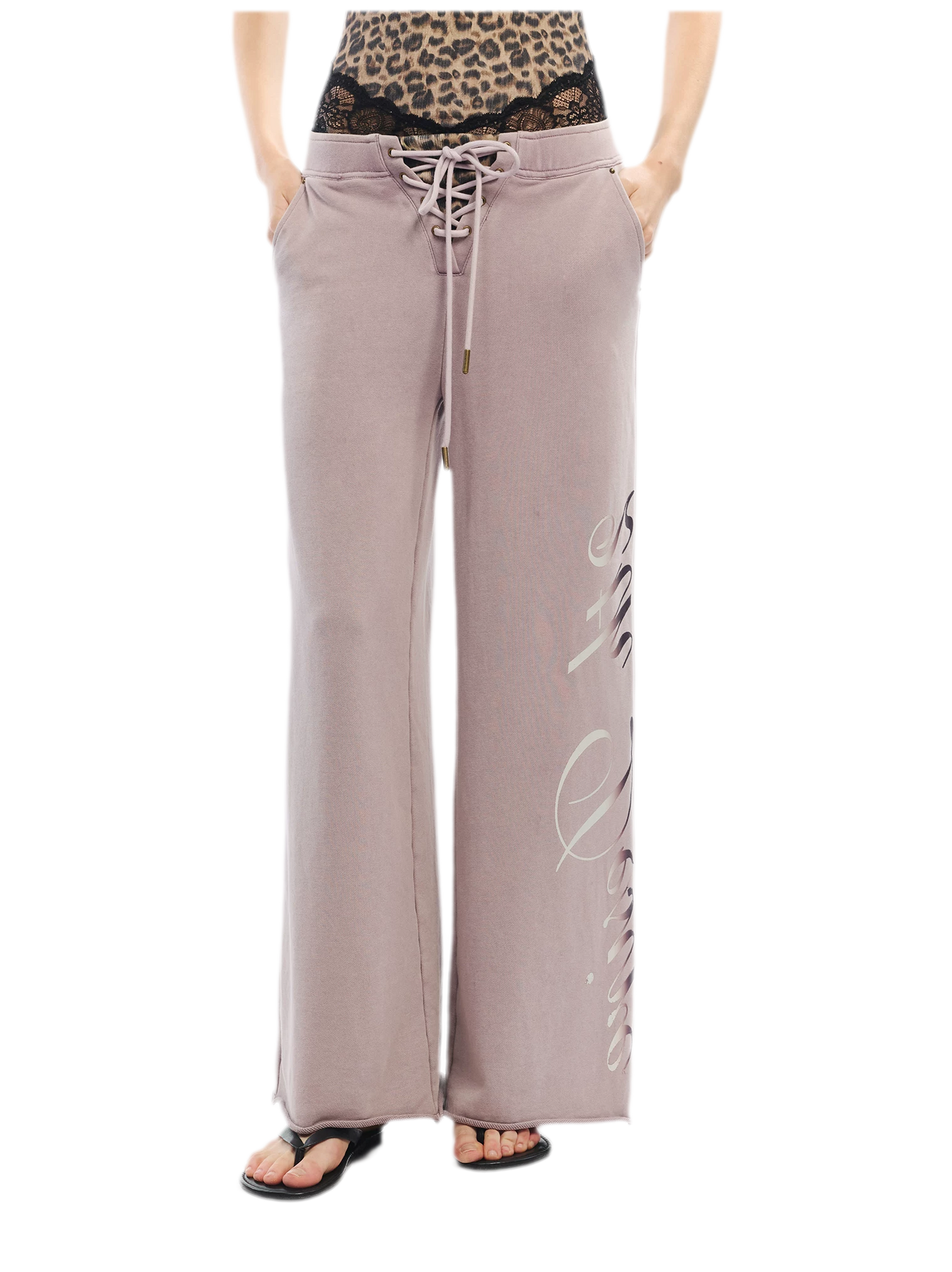 Vintage Letter Print Wide-Leg Pants