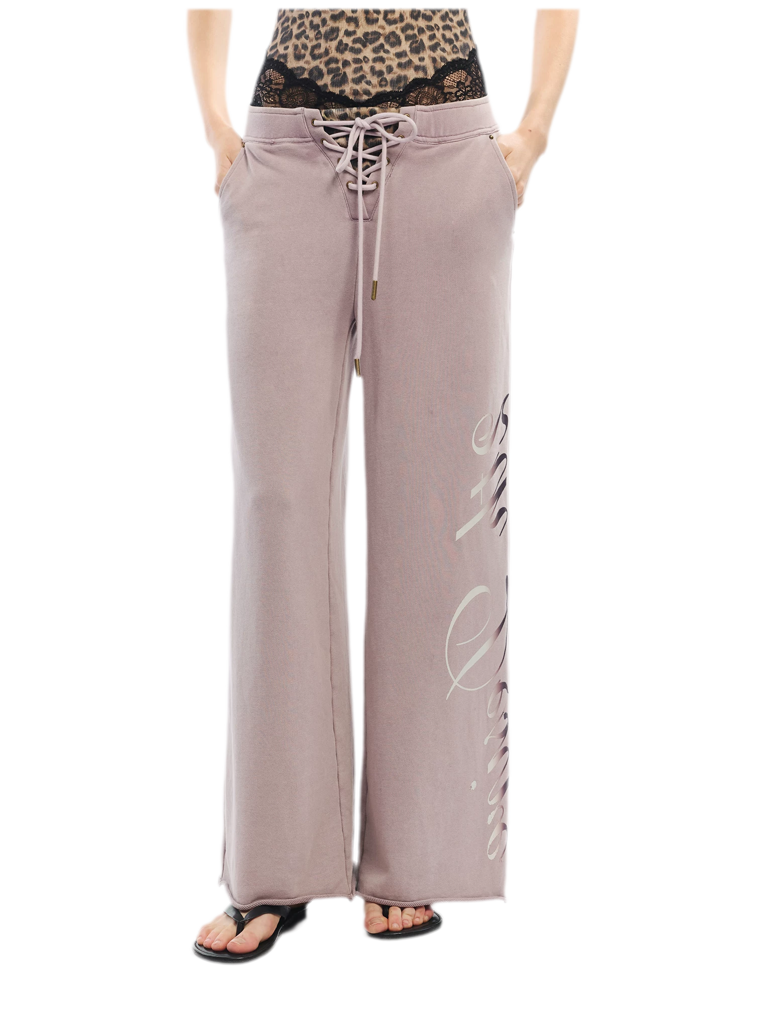 Vintage Letter Print Wide-Leg Pants