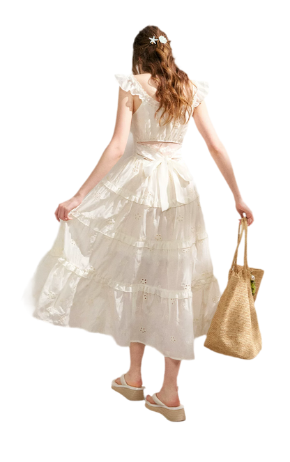 Embroidered Floral Tie-Waist Dress