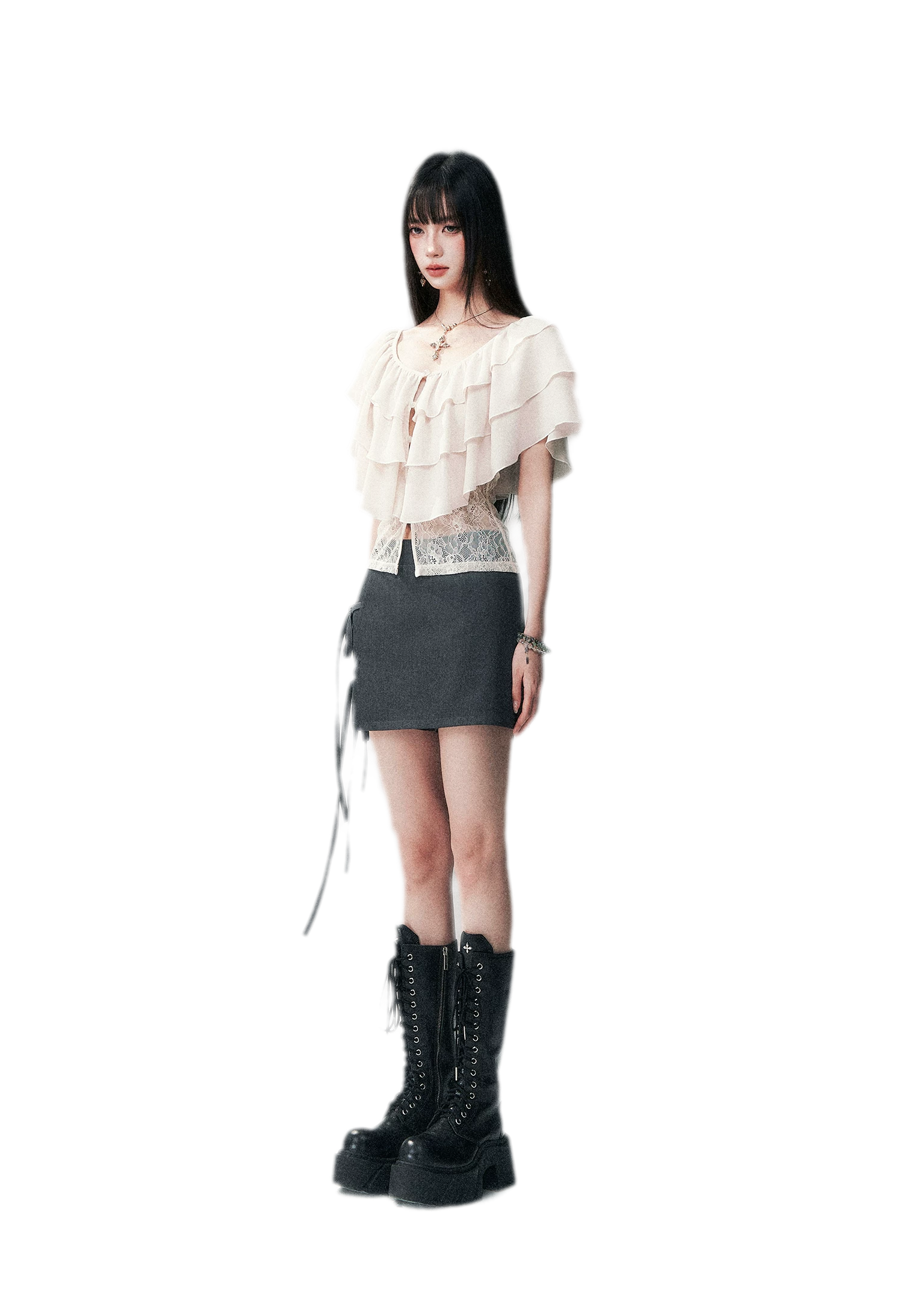 Milk Almond Ruffle Blouse