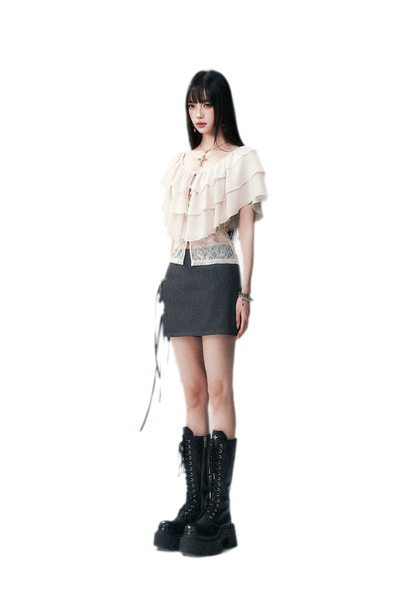 Milk Almond Ruffle Blouse