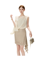 CYNR Sheer Drape Off-Shoulder Dress – view 15