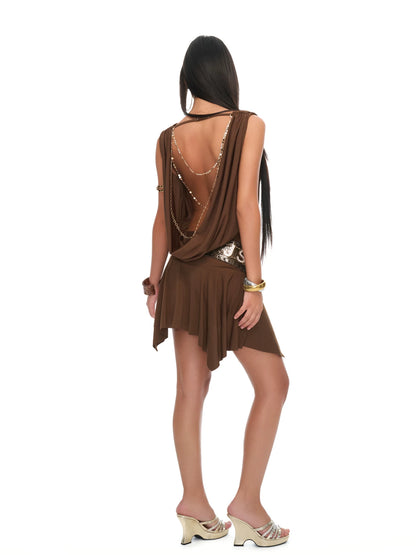 U-Neck Irregular Hem Sleeveless Dress
