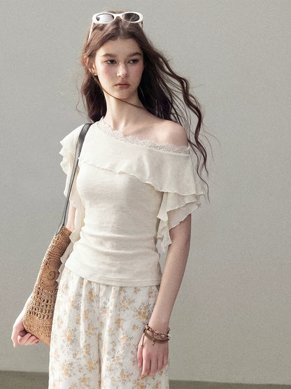Laser-Cut Floral Wide-Leg Pants