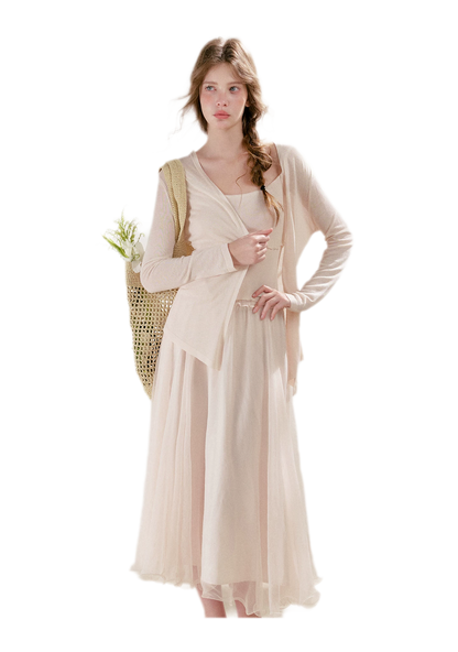 Sheer Lace Trim Knit Set