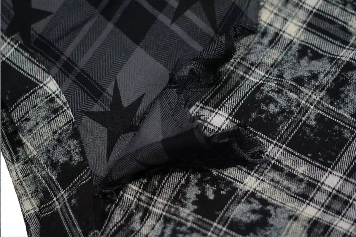 Star Plaid Raw-Edge Skirt