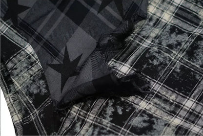 Star Plaid Raw-Edge Skirt