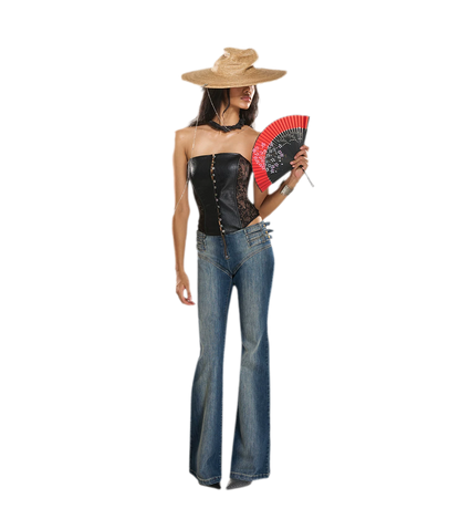 Washed Denim Multi-Belt Jeans