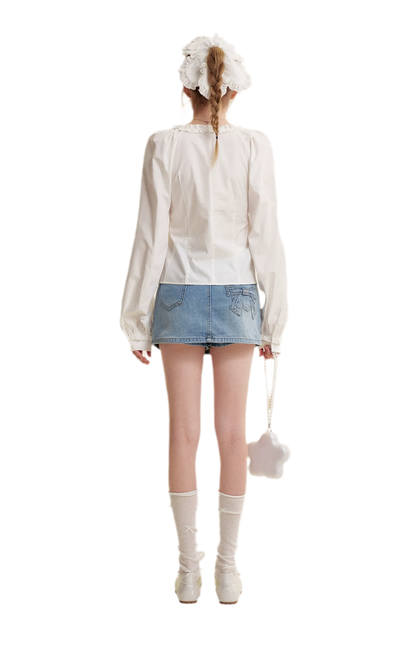 Bow A-Line Denim Skirt