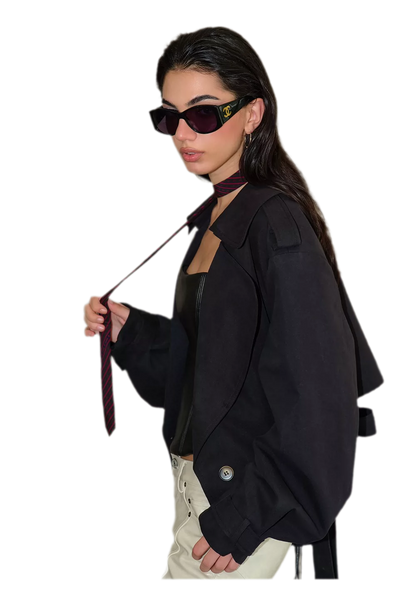 Cropped Belted Trench Jacket