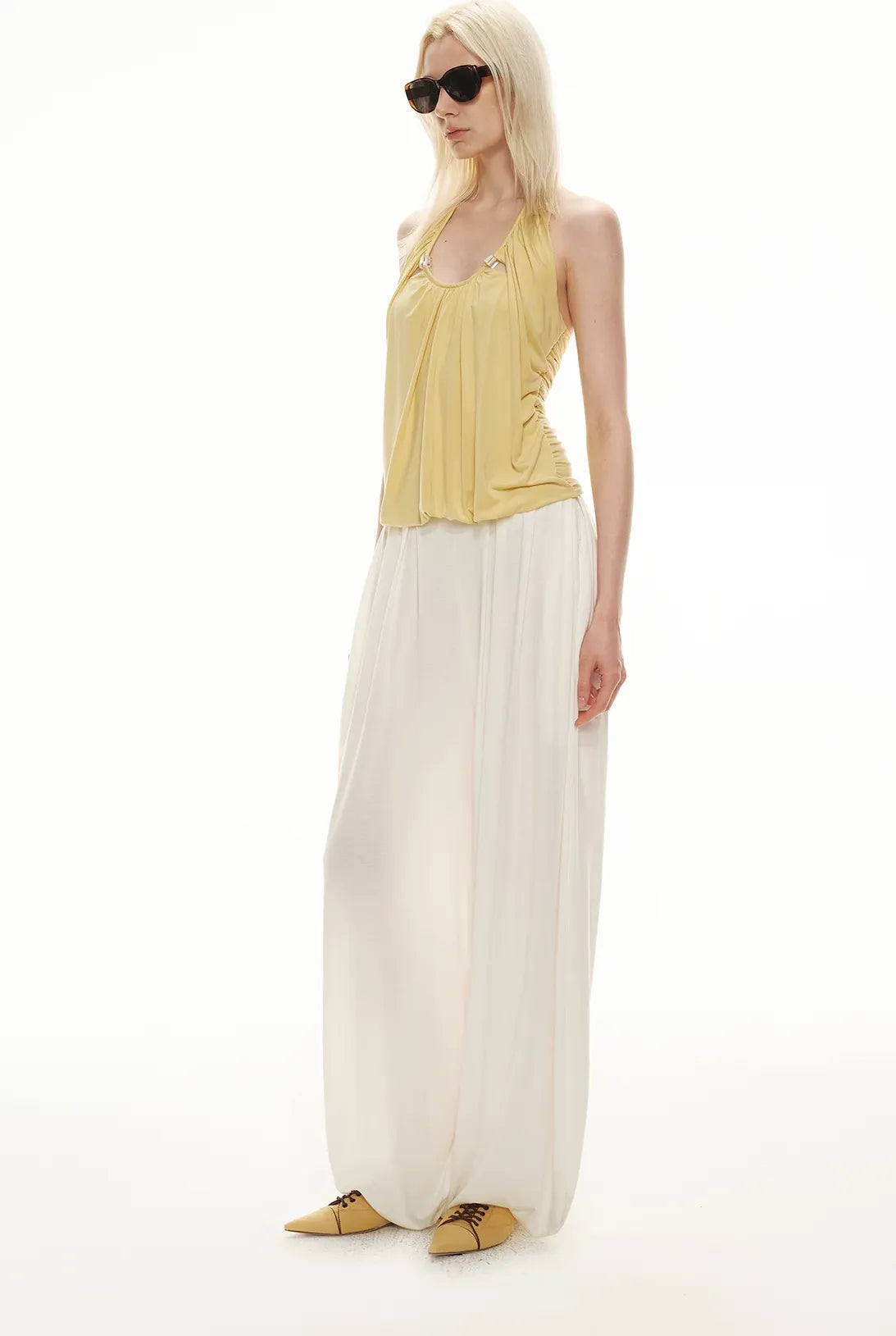 Modal Draped Halter Top with Pearl Neckline