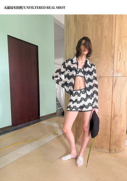 Openwork Floral Three-Piece Set