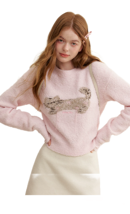 Wool Cat Jacquard Sweater