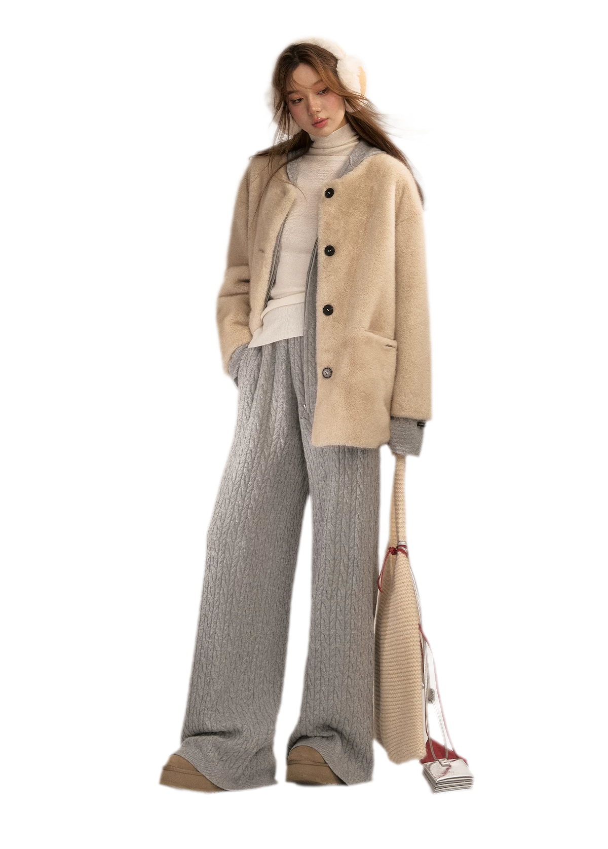 Wool-Blend Cable-Knit Hooded Set
