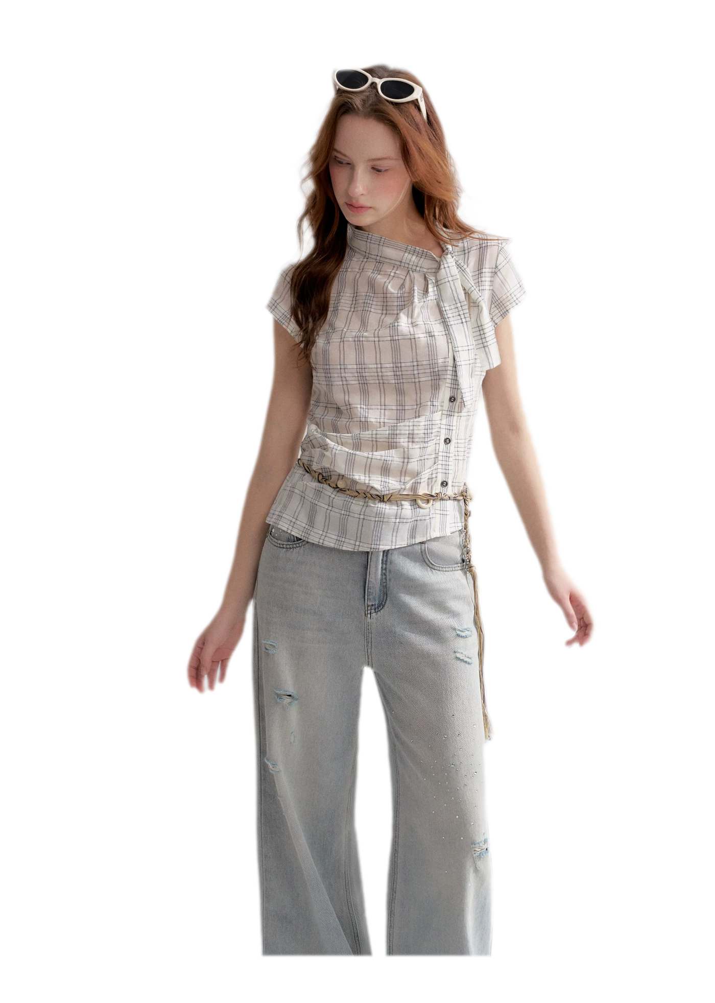 Lyocell Plaid Tie Shirt