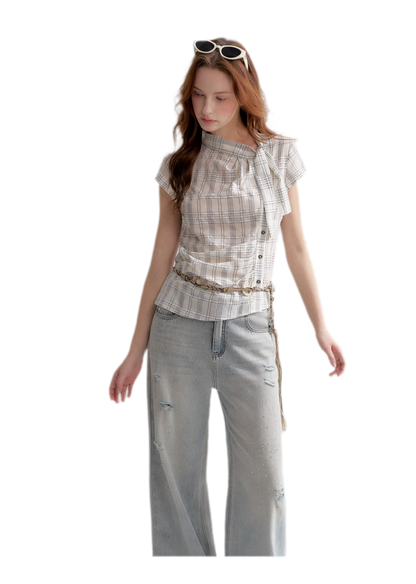 Lyocell Plaid Tie Shirt
