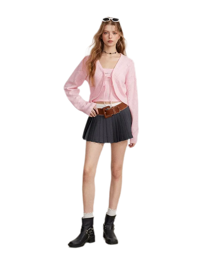 Contrast Pleated A-Line Mini Skirt