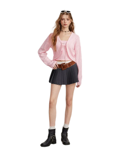 Contrast Pleated A-Line Mini Skirt