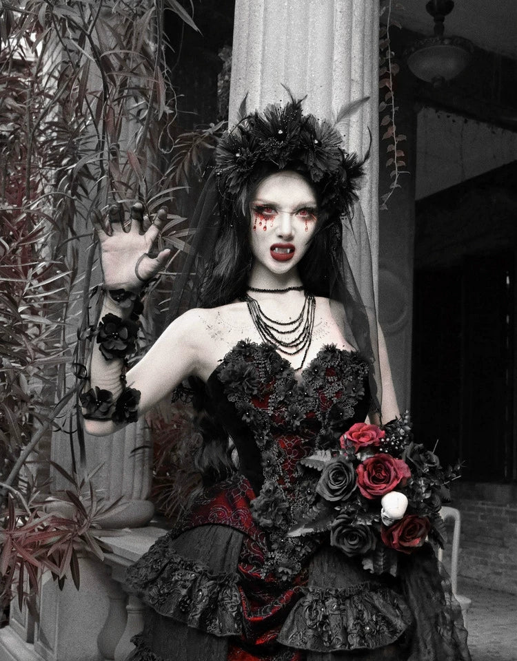 天鵝絨花卉哥德式面紗