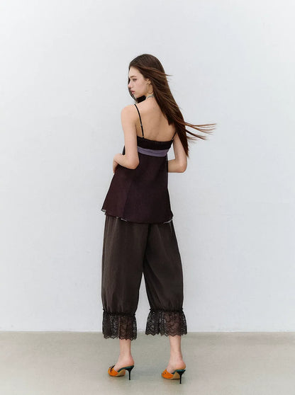 Color Catcher Irregular Contrast Pleated Chiffon Camisole