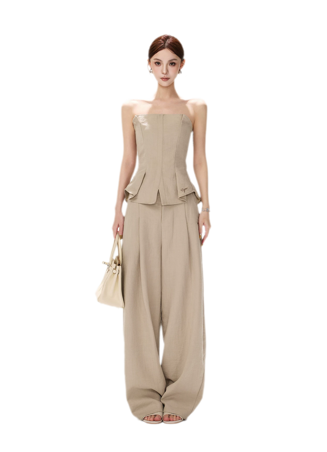 Pleated Ruffle Bustier Trouser Set