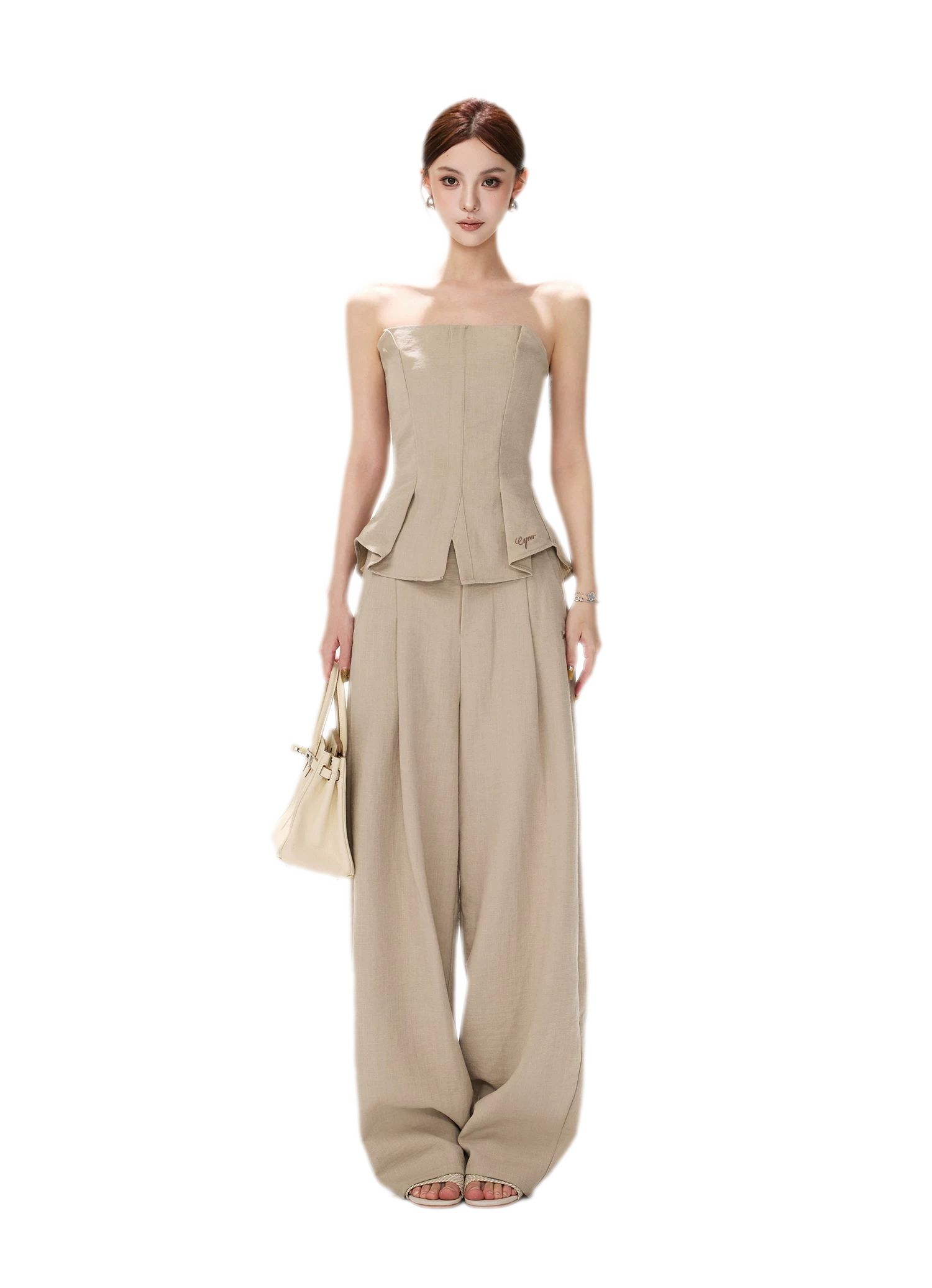 Pleated Ruffle Bustier Trouser Set