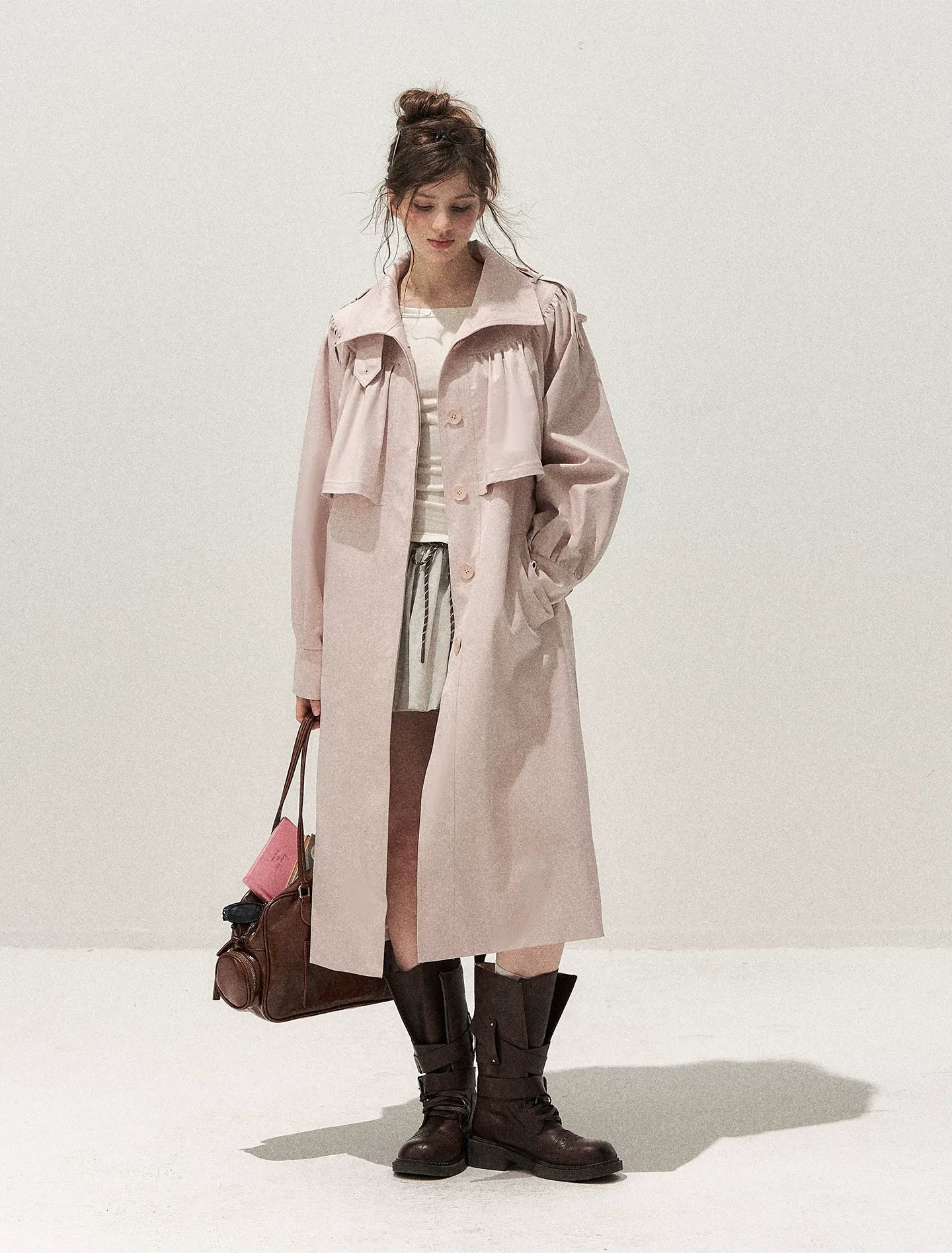 Gathered Cape Trench Coat