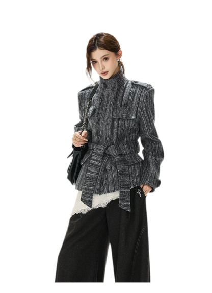 Cappotto in tweed testurizzato con cintura