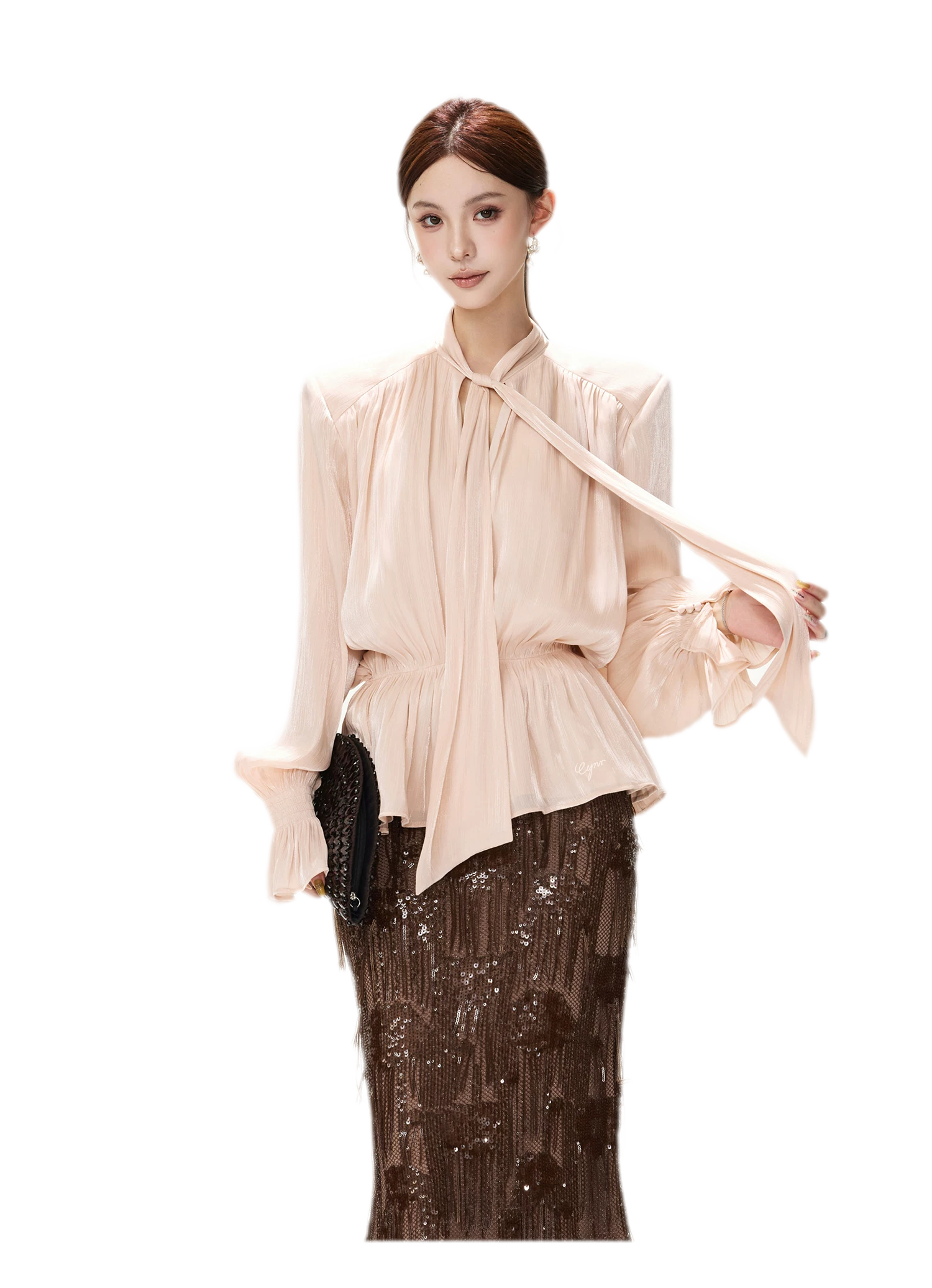 Pearlescent Tie Waist Blouse