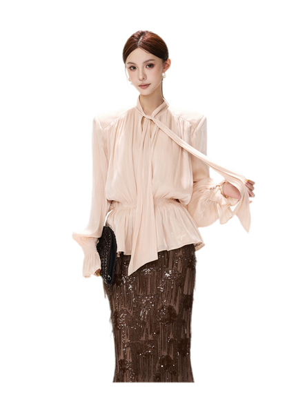 Pearlescent Tie Waist Blouse