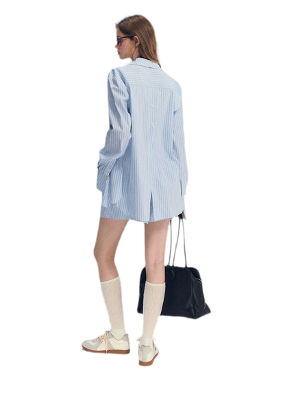 Striped Embroidered Shirt Set