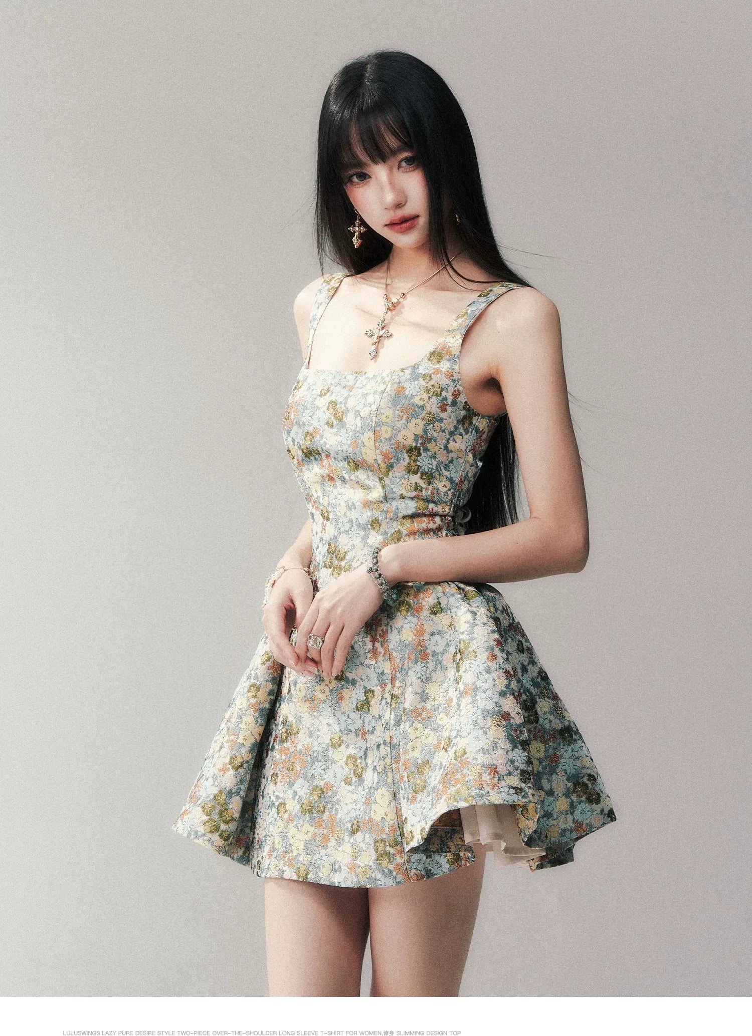 Jacquard Floral Short Dress