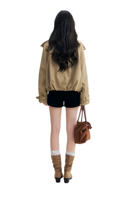 Oversized Cropped Double-Breasted Trench Coat
