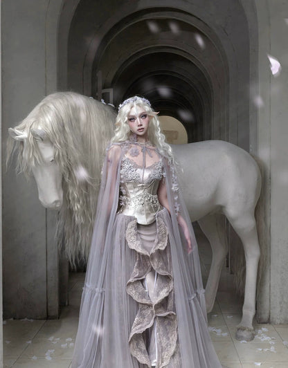Handcrafted Floral Tulle Hooded Cape
