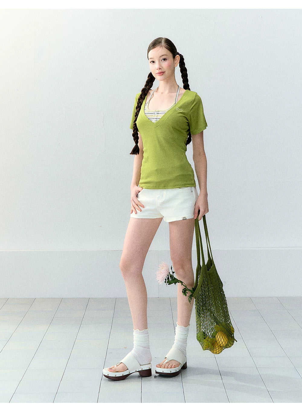 Original Lyocell Colorblock V-Neck Two-Piece Set
