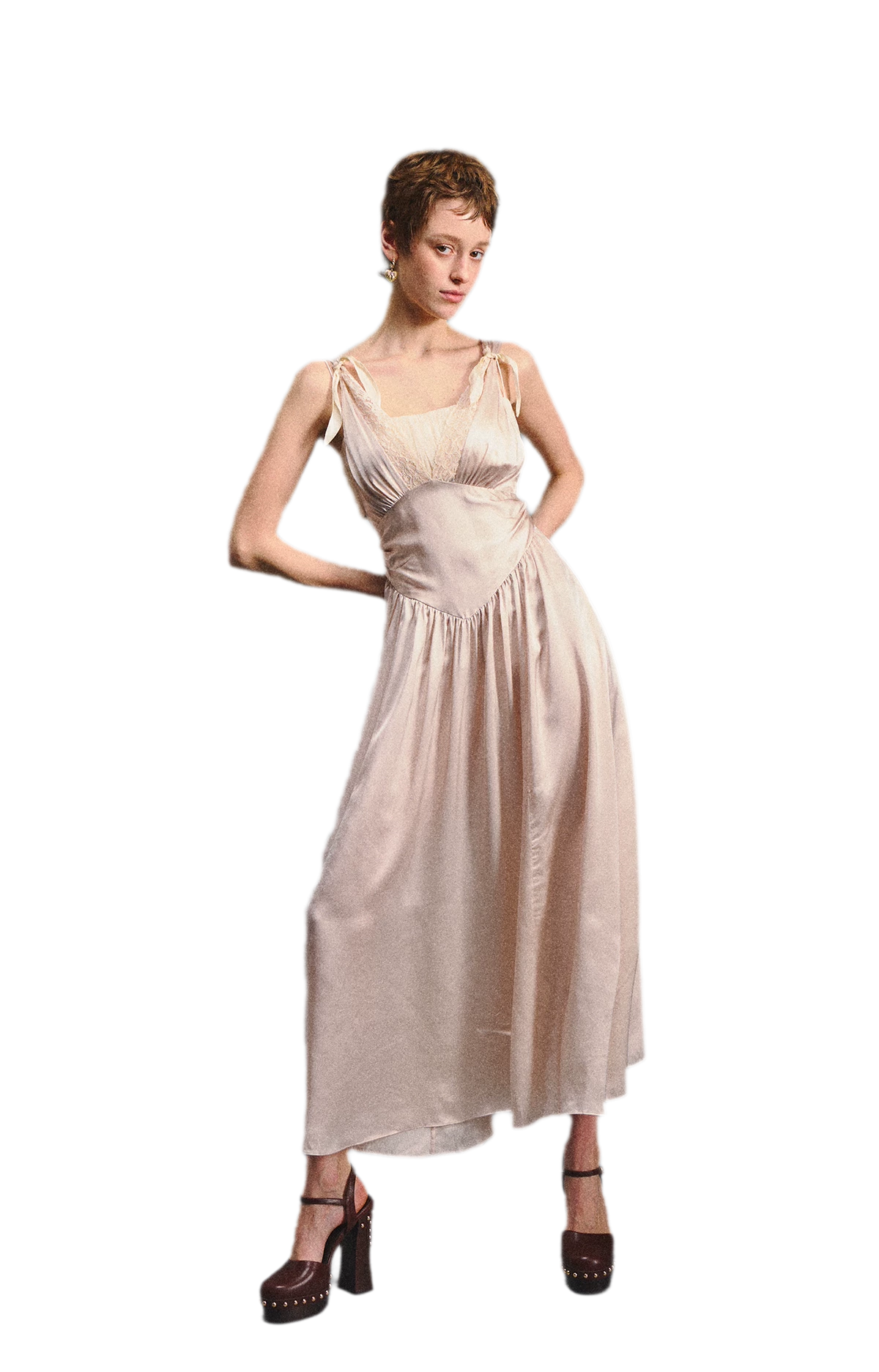 Lace Tie Satin Dress