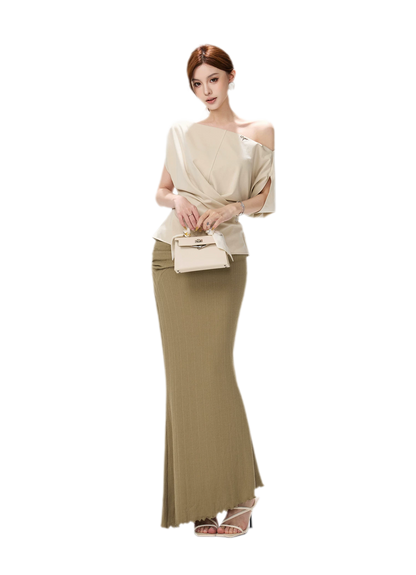 Lyocell Asymmetric Wrap Knit Top