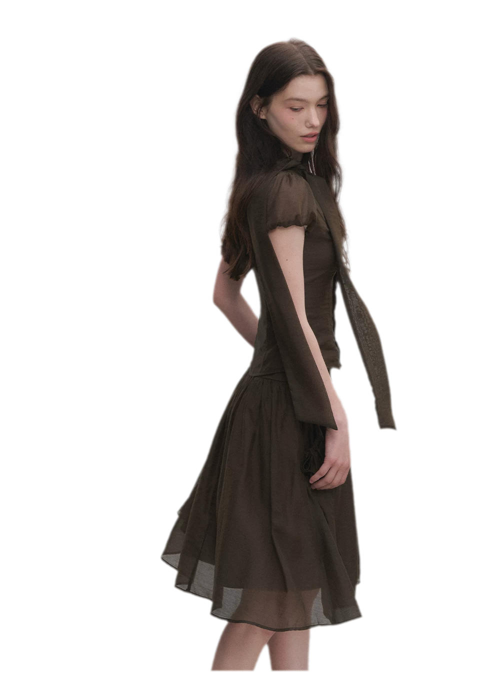Tie-Neck Flared Skirt Set
