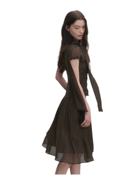 Tie-Neck Flared Skirt Set