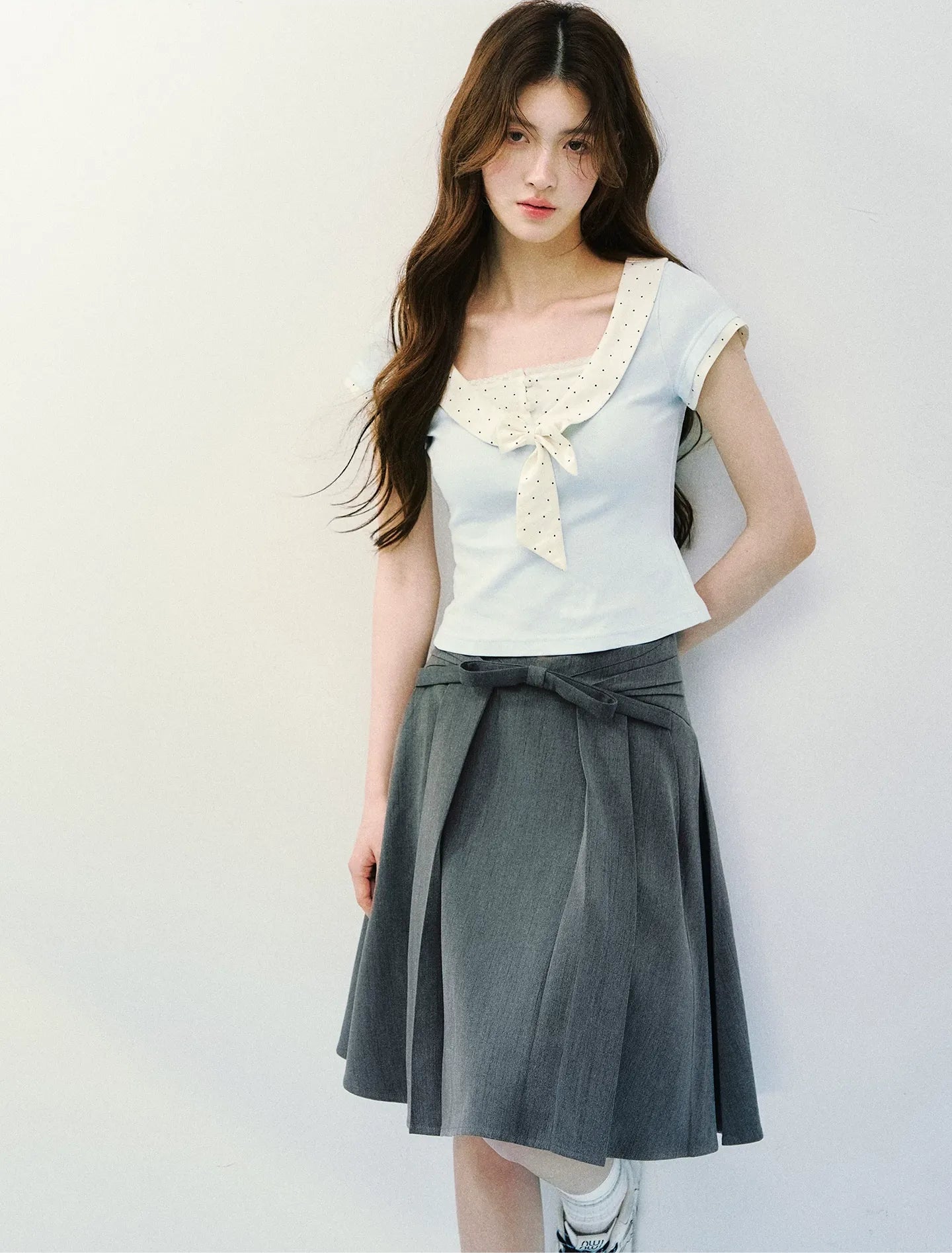 High Waist Pleated Midi Skirt