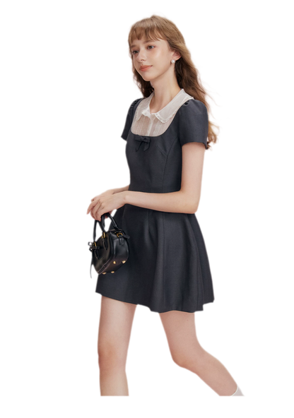 Mesh Panel Bow Waist Dress