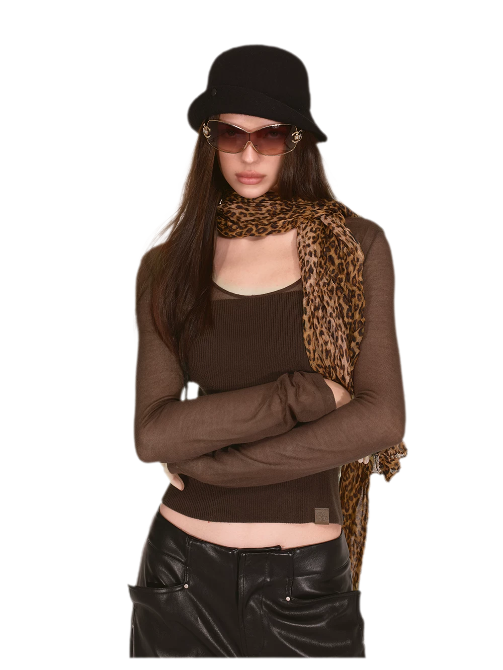 Top in maglia trasparente con scollo a V in Tencel